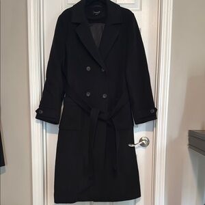 Noize Elegant Black  Vegan Wool Trench Coat for Women- Large
